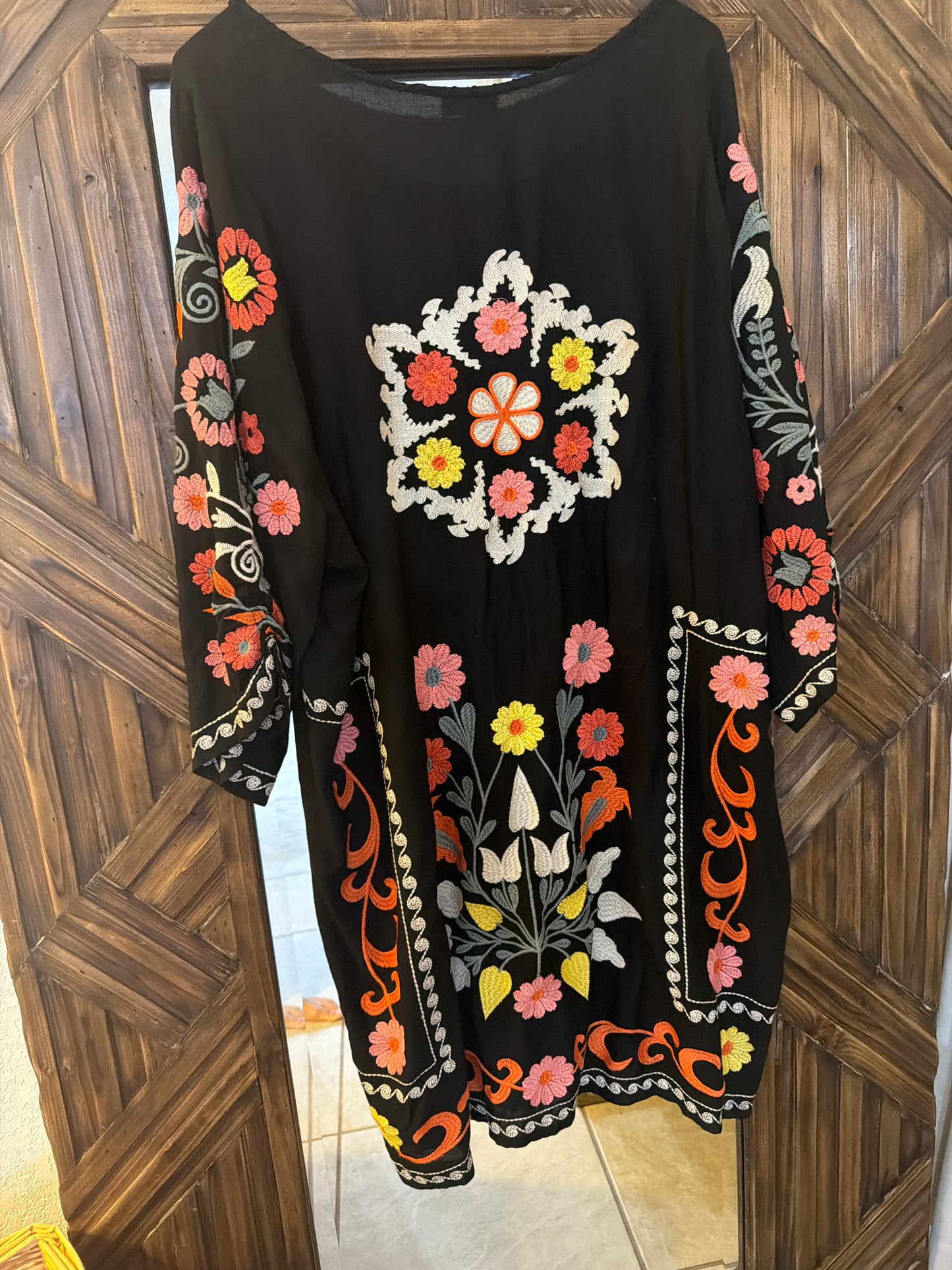 black bohemian embroidered tunic dress