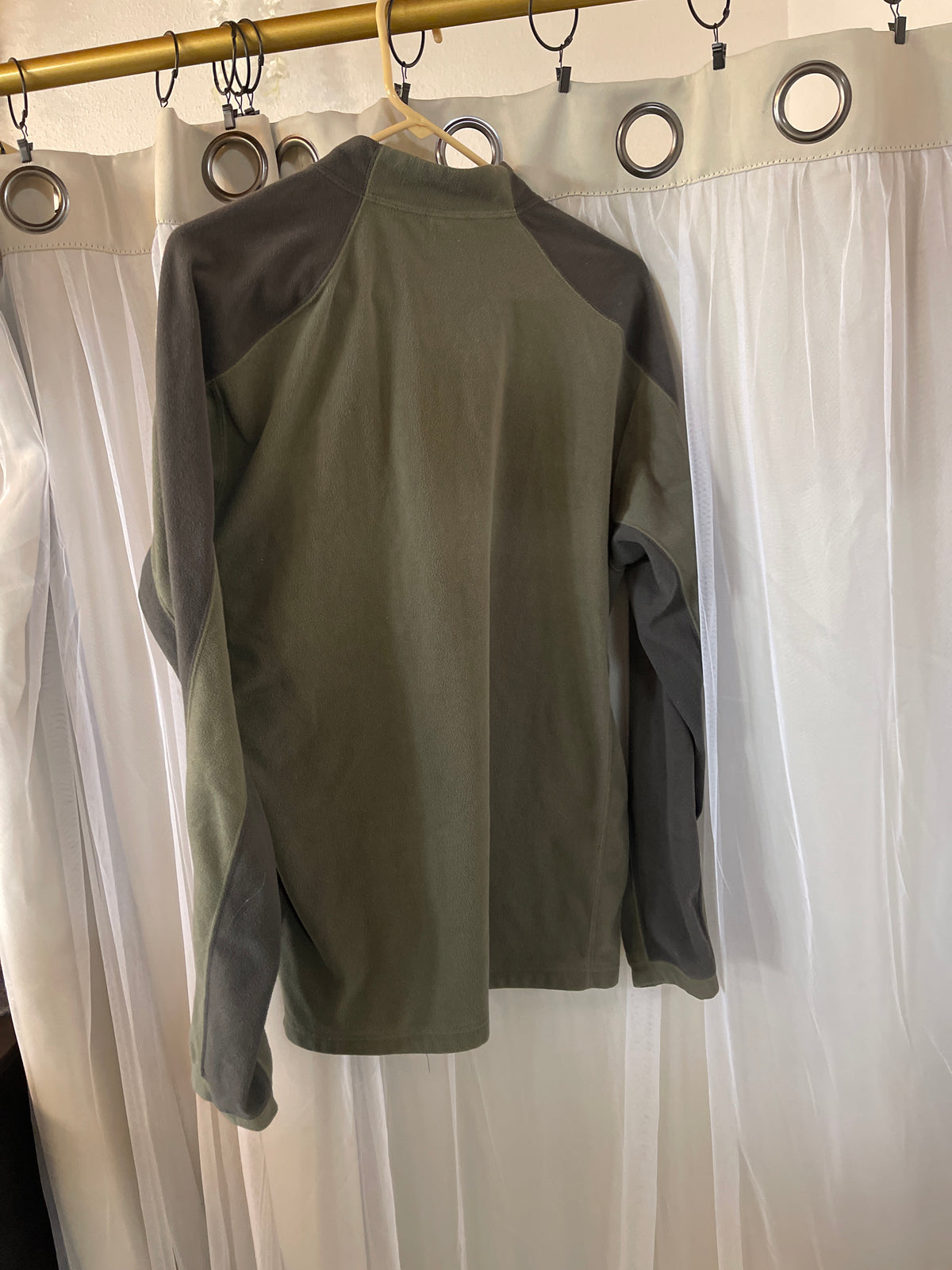North Face Men's Quarter Zip Pullover Jacket Green Large Flash Dry
