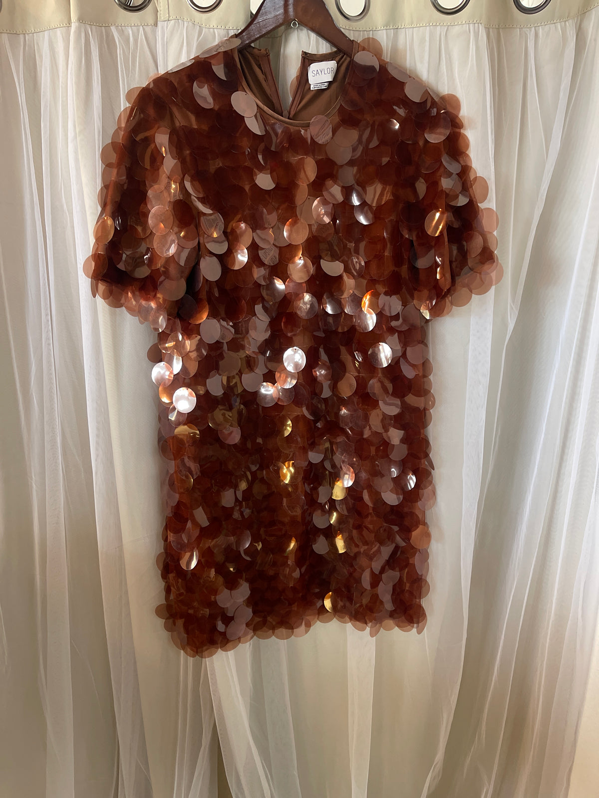 Saylor Stara Paillette Sequin Mini Dress in Brown