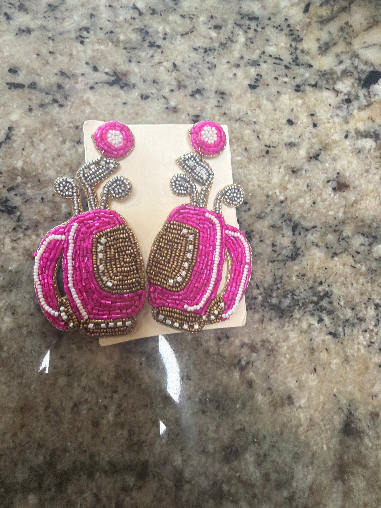 Pink and Gold Golf Beaded earrings