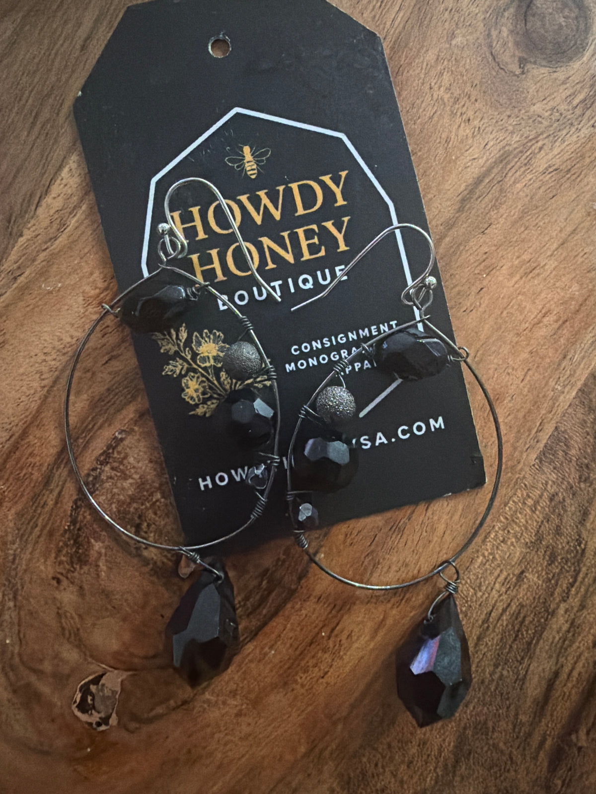 Vintage Black Bead Dangle Earrings