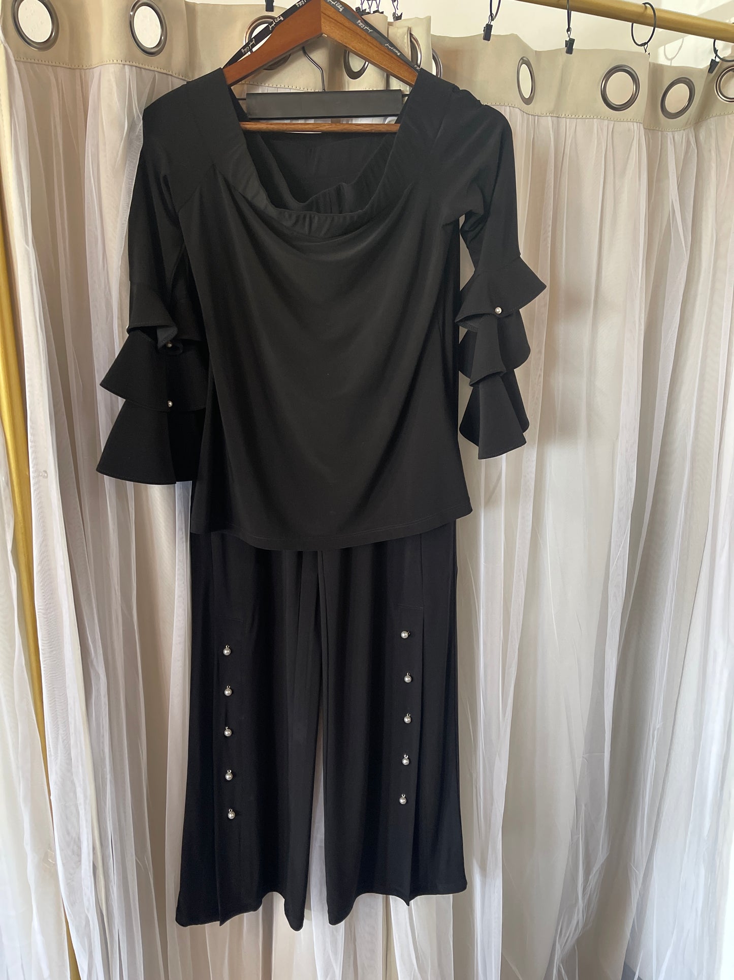 Joseph Ribkoff top and bottom with pearl accents