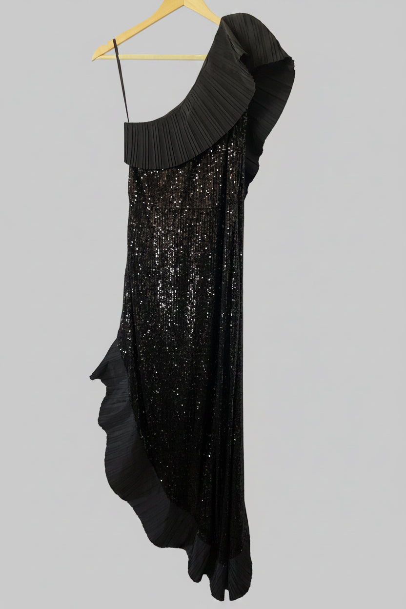 The Mercer Sequin | Black Pleated Ruffle Gown - One 33 Social