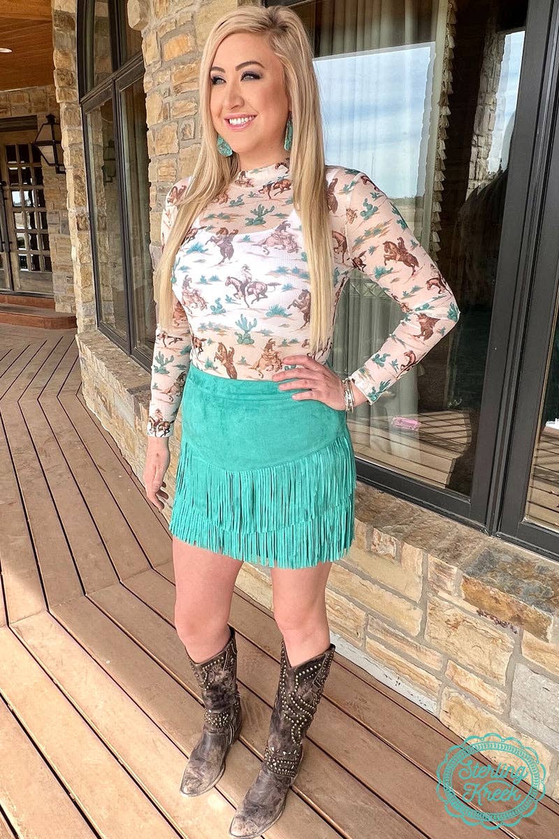 FORT WORTH FRINGE SKIRT TURQUOISE