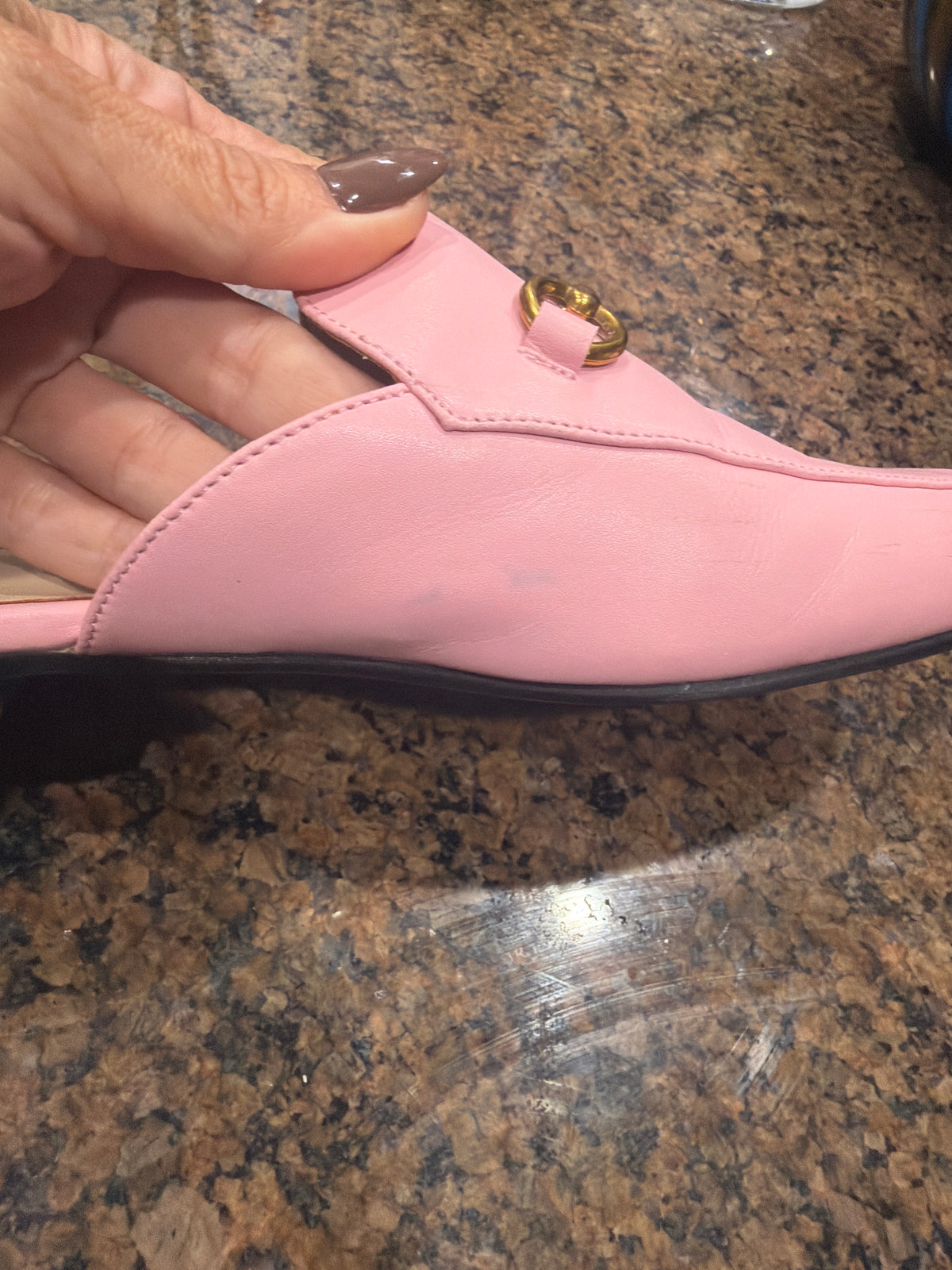 ARQA Pink Leather Horsebit Mule Loafers size 7