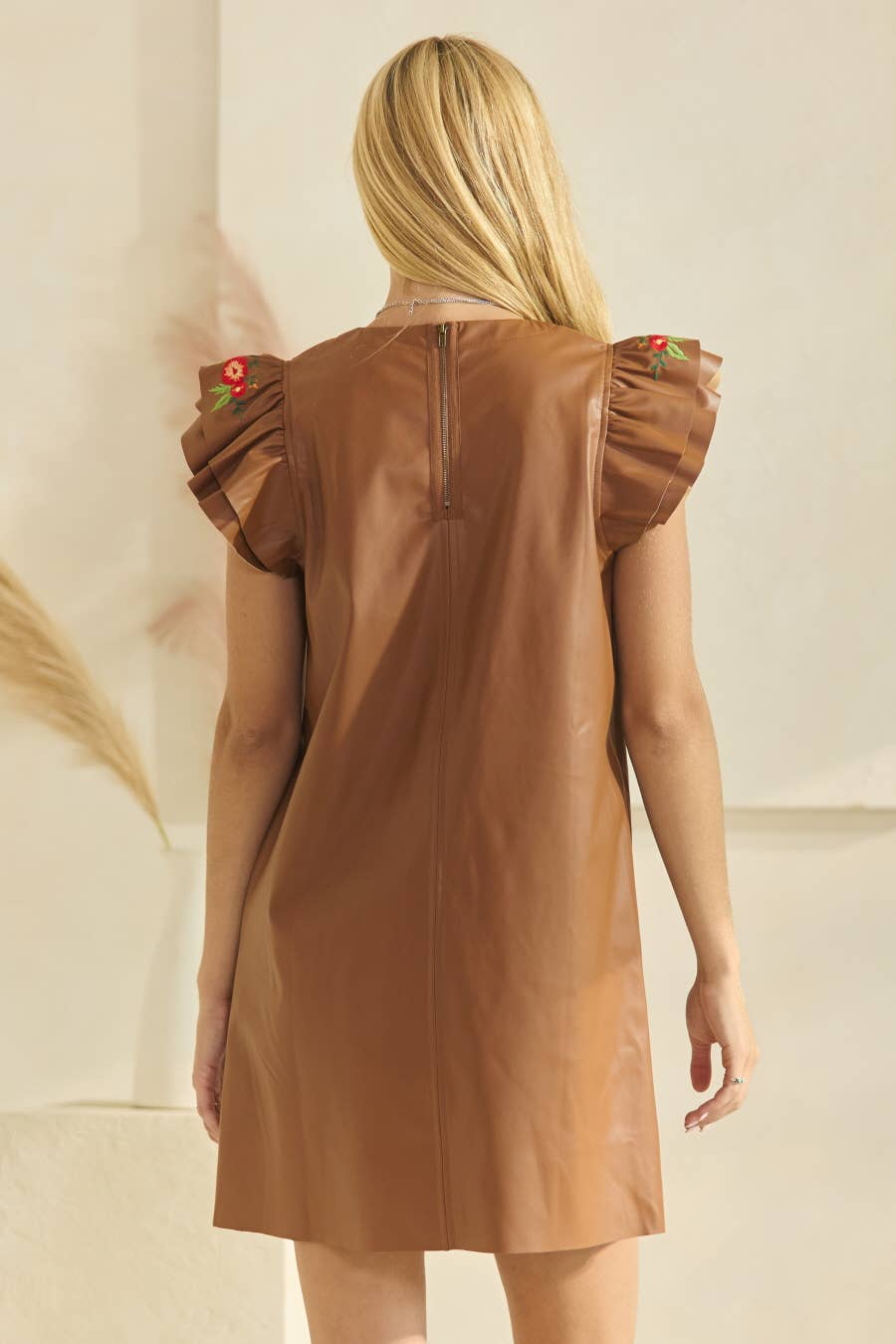 PU Leather Shift Mini Dress: Black /