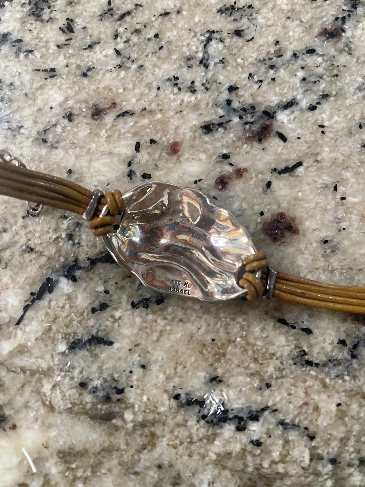 Hagit Gorali Israel Sterling Silver & Leather Hook Loop Adj. Bracelet 6 1/4 - 8”