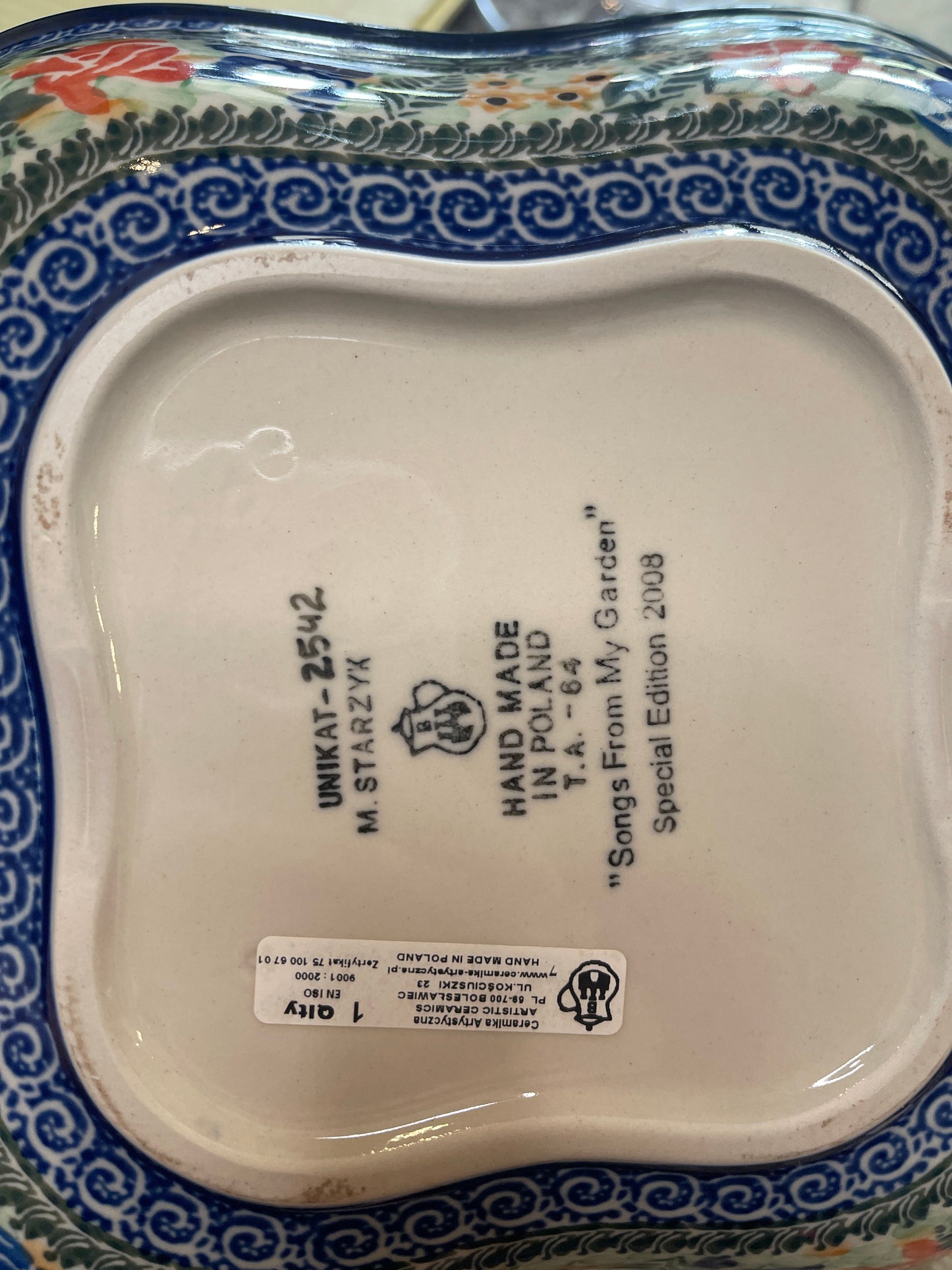 Polish Pottery square wavy bowl UNIKAT 2542