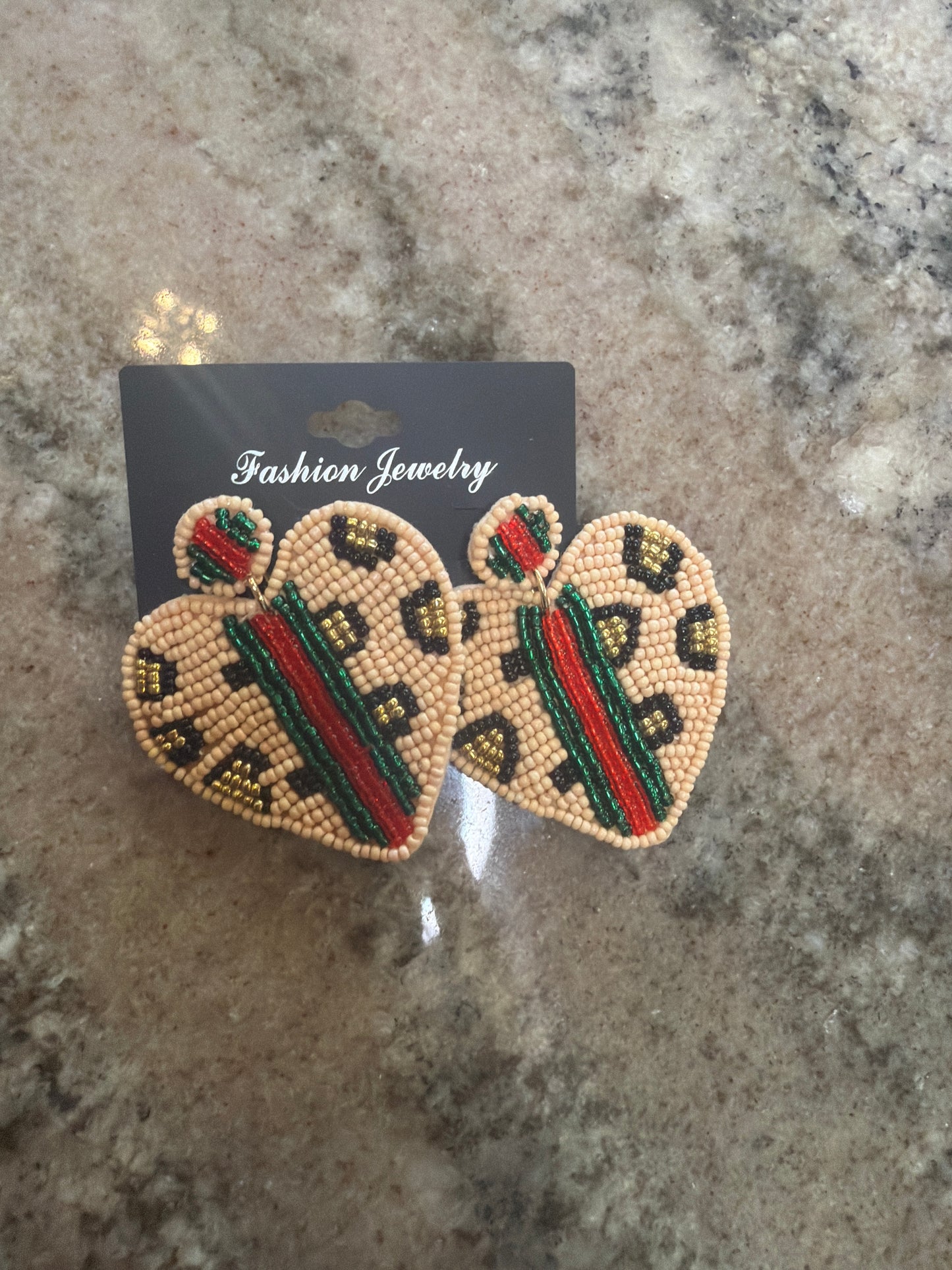 Leopard print beaded heart Earrings