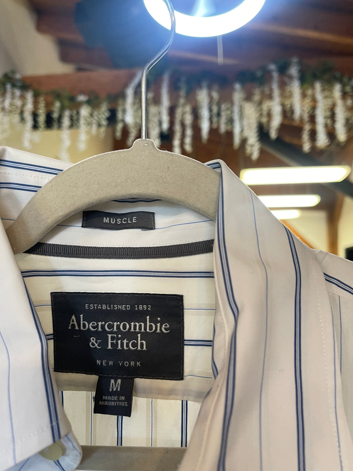 Abercrombie and Fitch white and blue button up 
