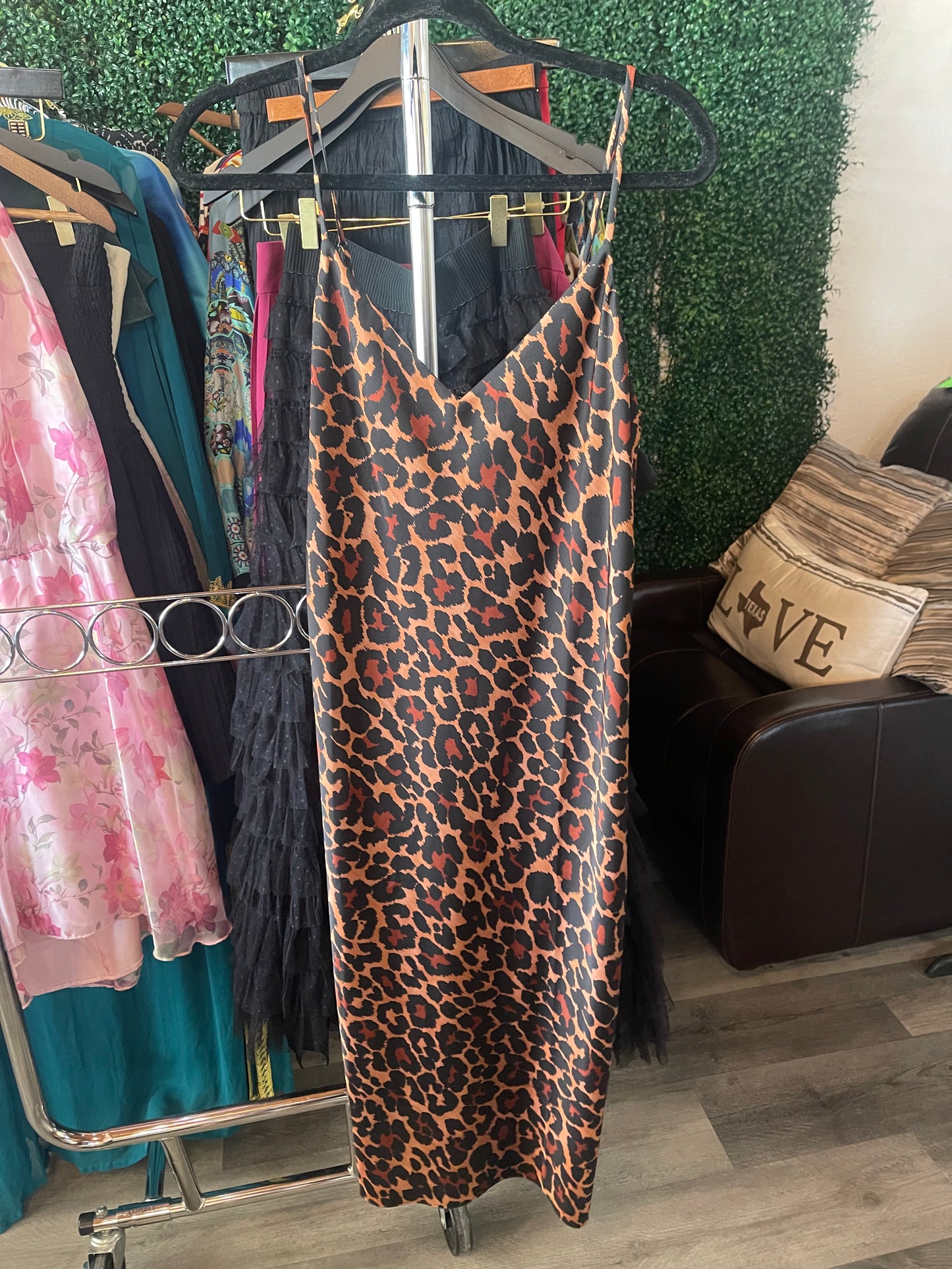 J. Crew spaghetti strap leopard dress