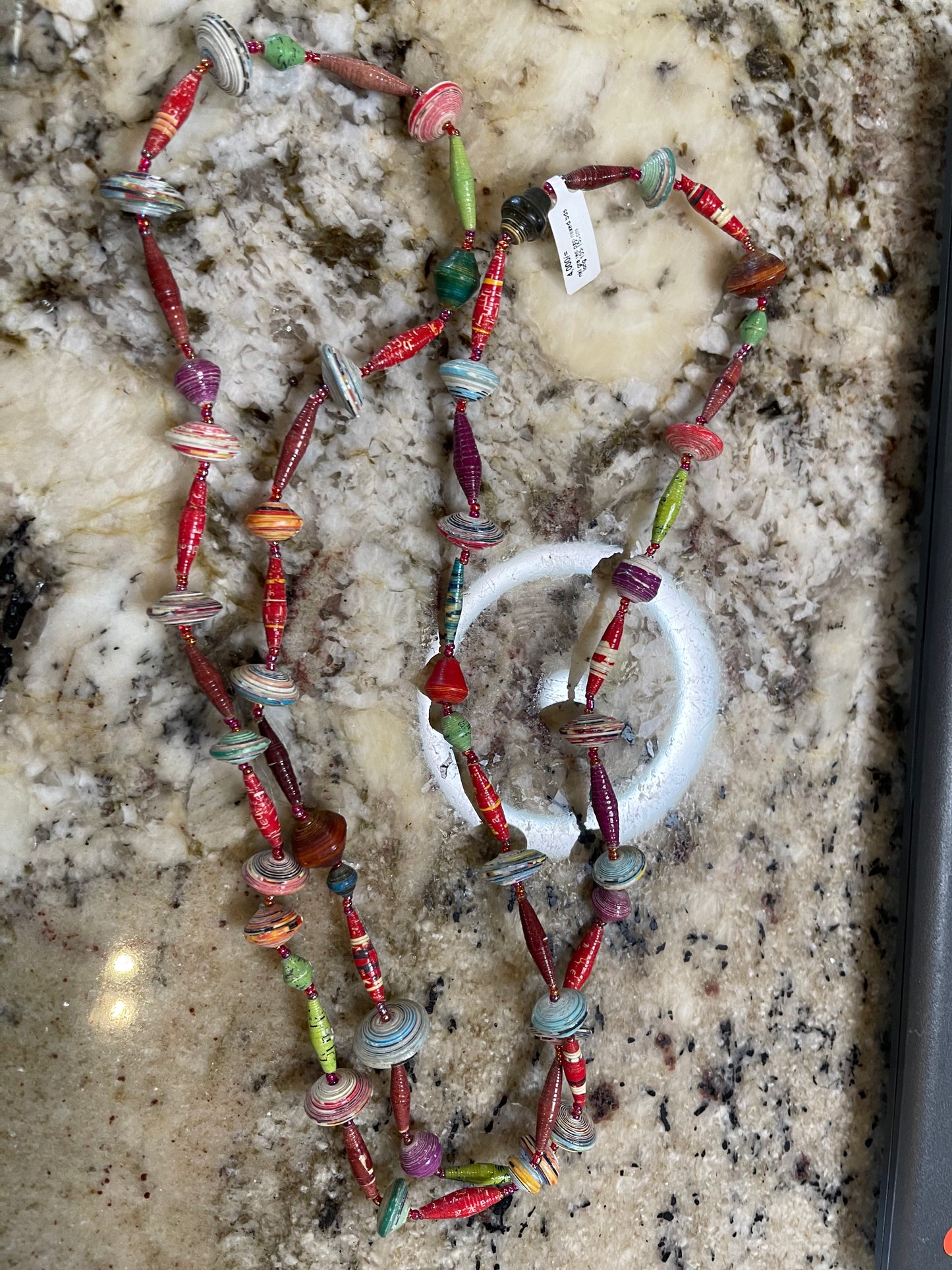 Long paper bead necklace