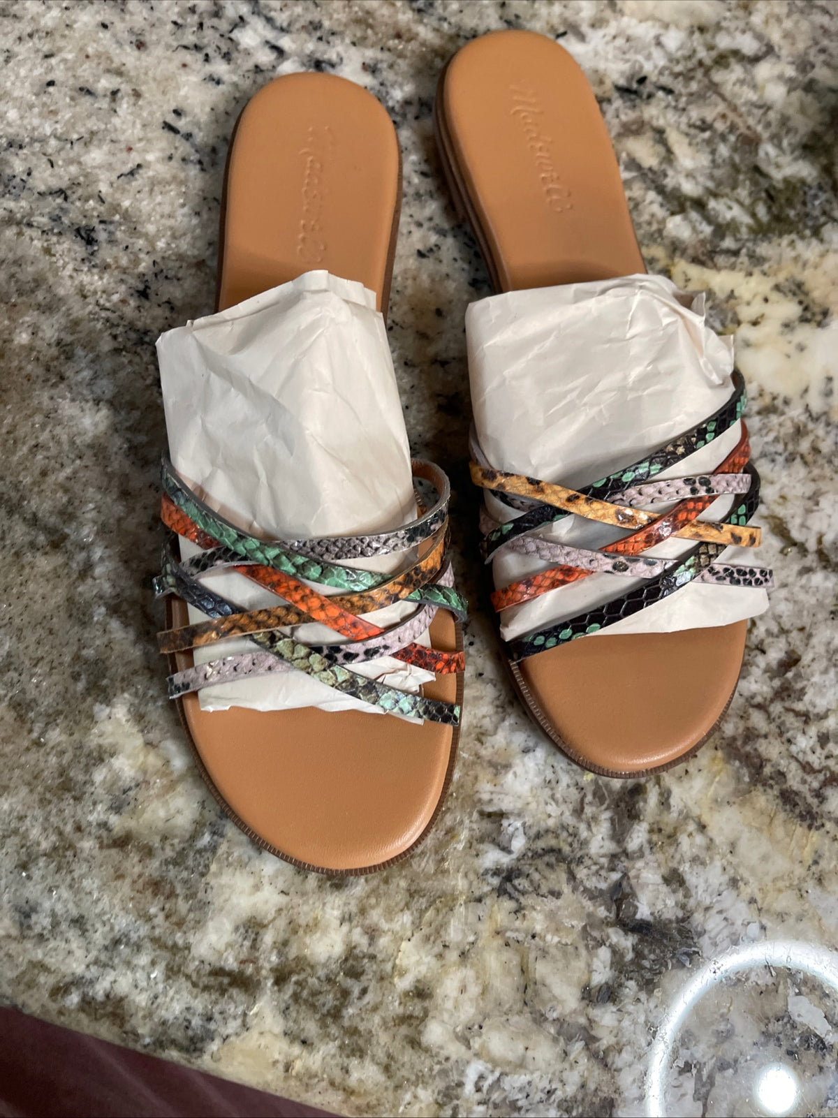 Madewell Tracie Crisscross Slide Sandal in Snake Embossed Leathe