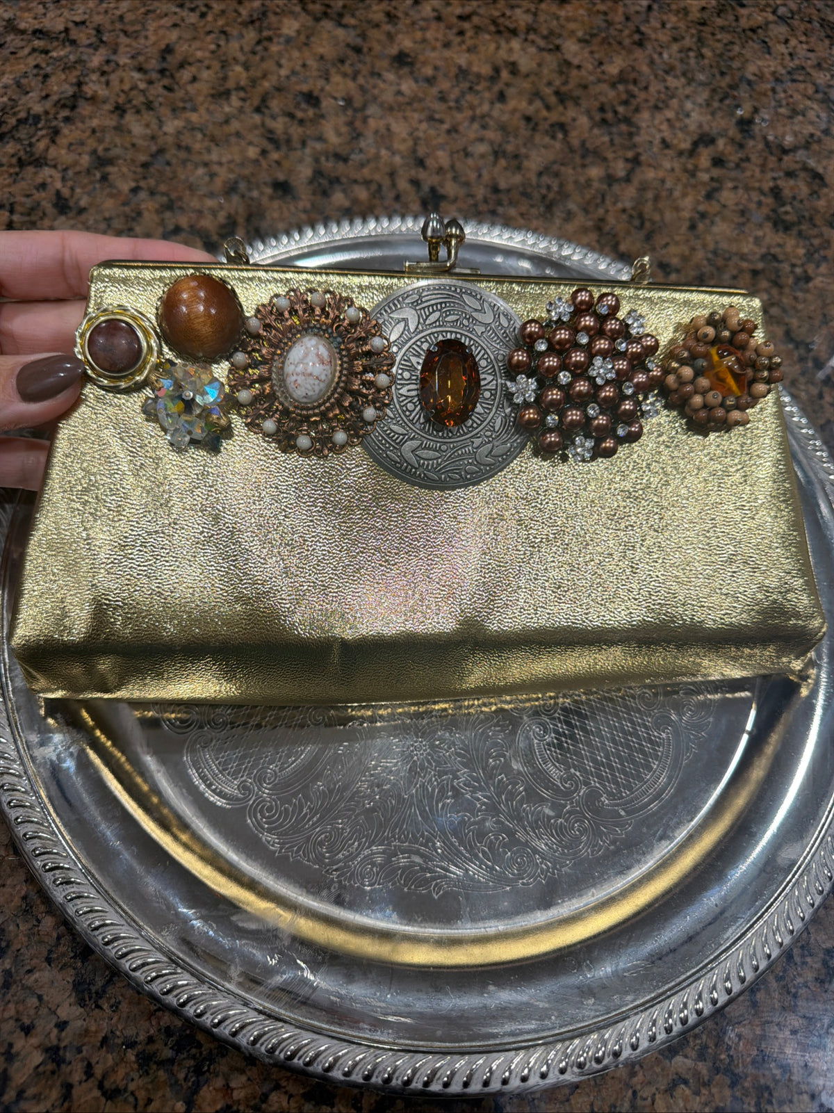 Vintage BECKERS Washington DC Gold Clutch Purse Reworked Blue Flamingo Studio