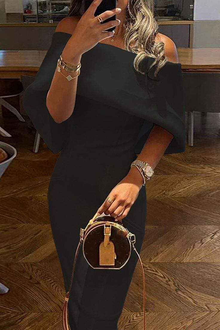 Patchwork off the shoulder pencil skirt dresses