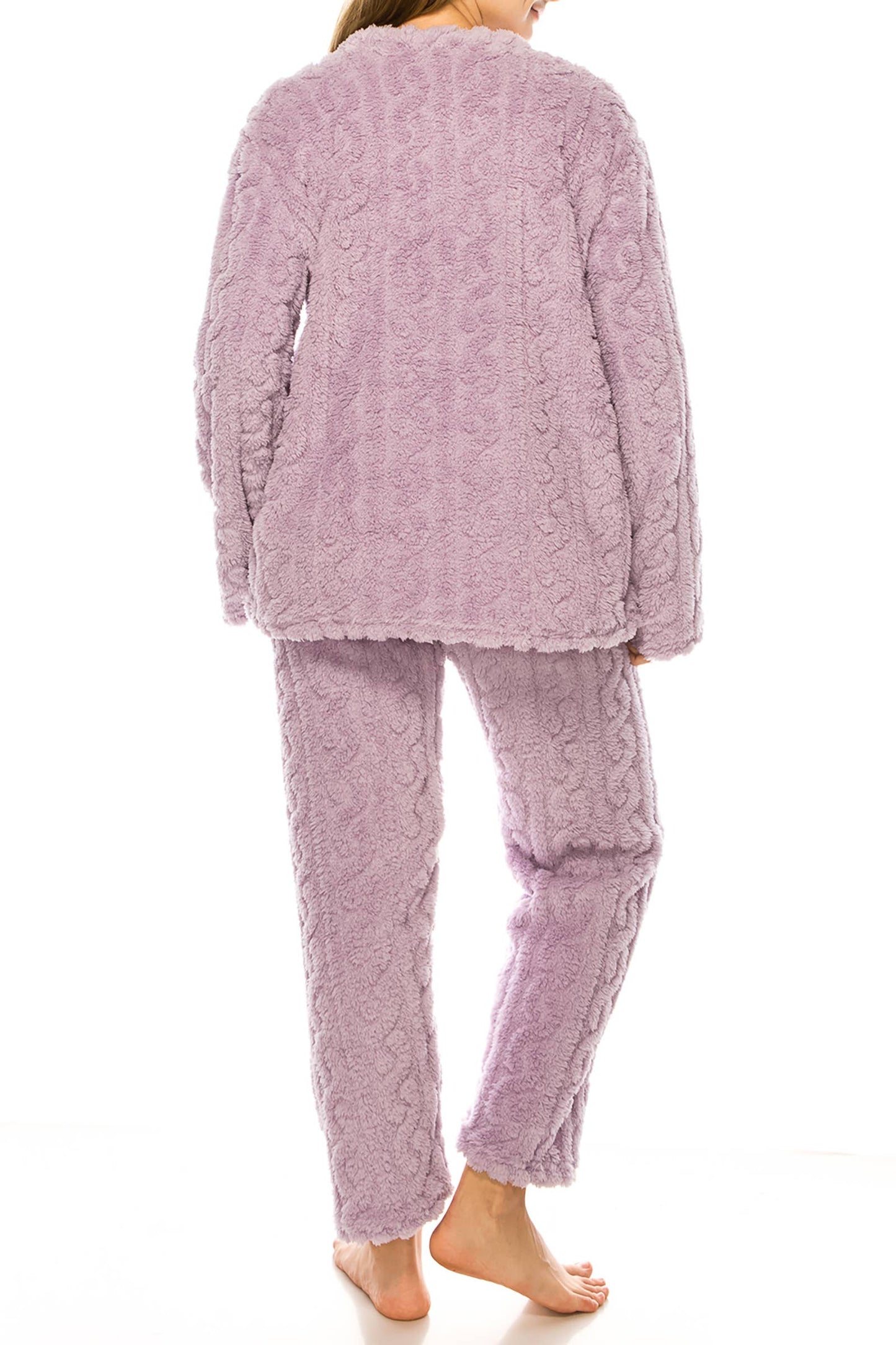 Cable Fuzzy Sherpa Fleece Pajama Sets: BLACK