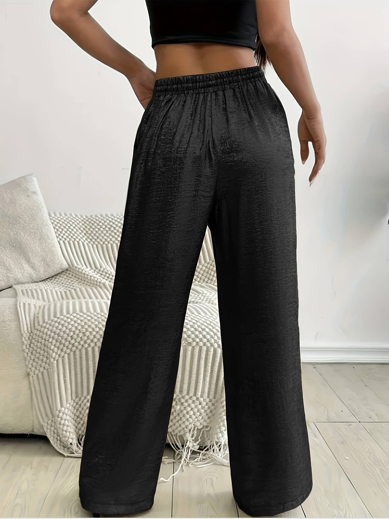 Drawstring bronzing trousers metallic wide-leg pants: Golden / M