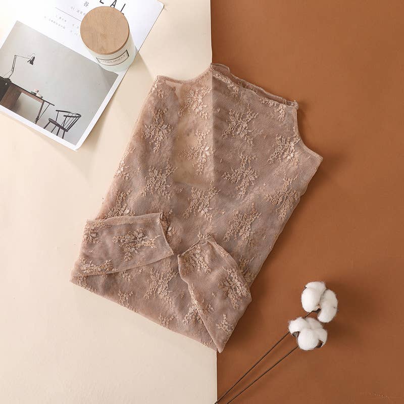 Floral Lace Sheer Mesh Layering see through Top: White