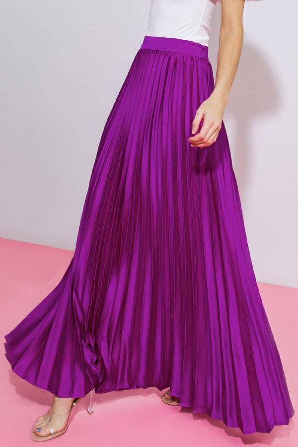 A solid satin fully pleated maxi skirt : MAGENTA