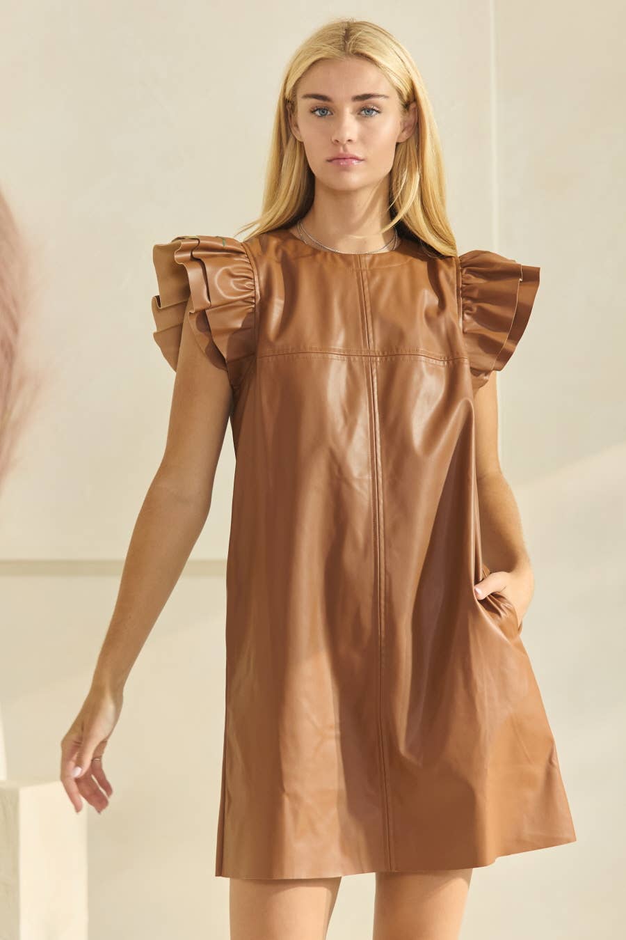 PU Leather Shift Mini Dress: Black /