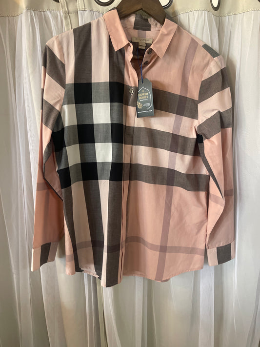Burberry Brit Women's Nova Check Shirt Pink Plaid Long Sleeve Button Front