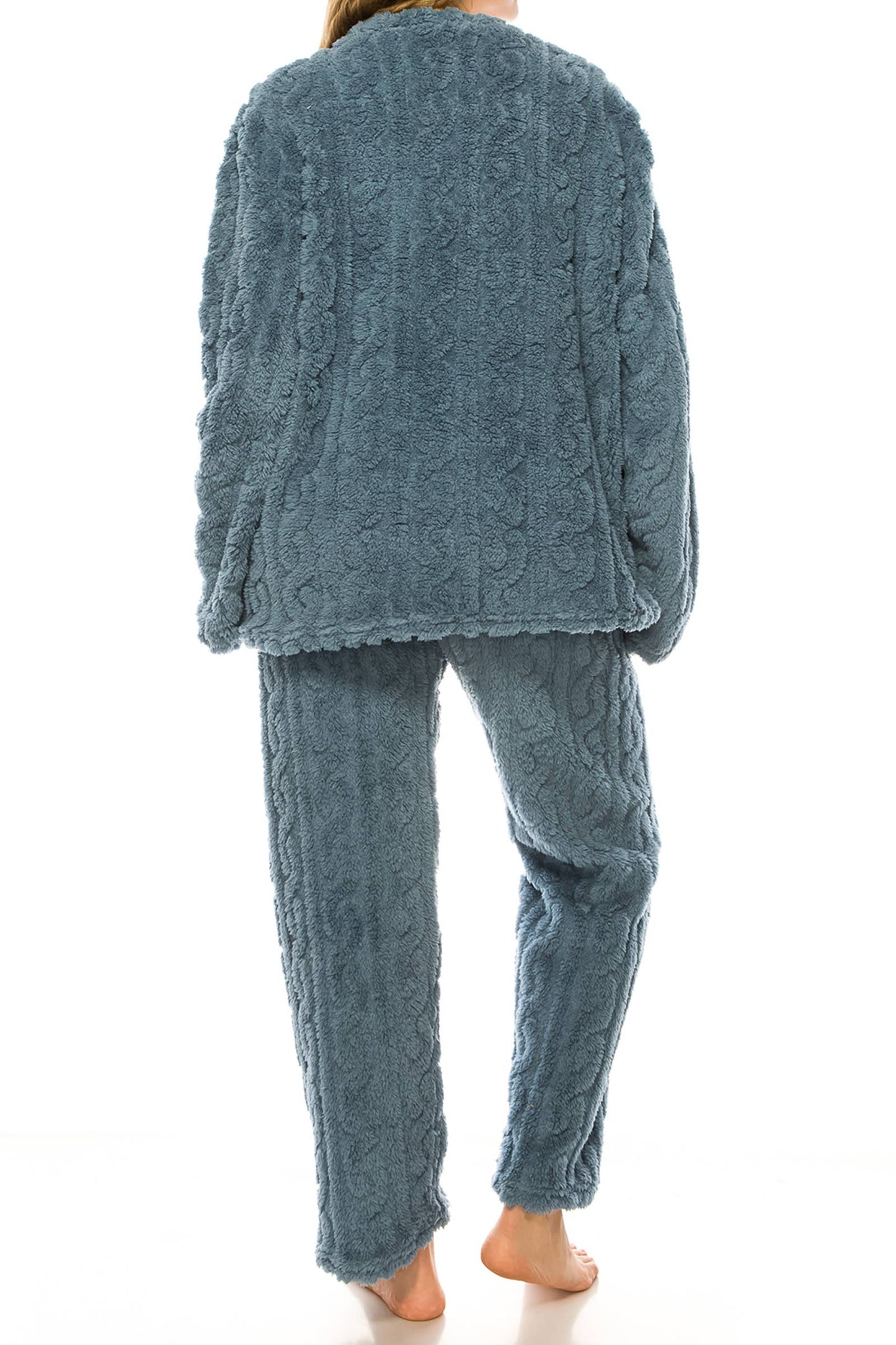 Cable Fuzzy Sherpa Fleece Pajama Sets: BLACK