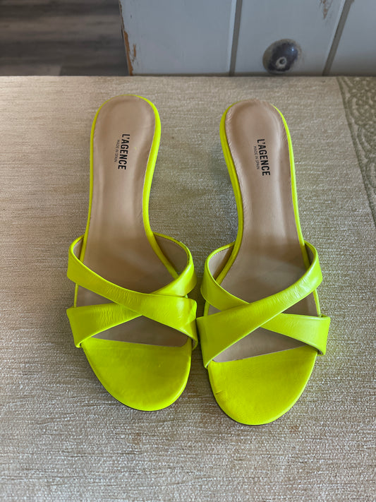 L'Agence Alesia criss-cross slide sandals in neon yellow leather