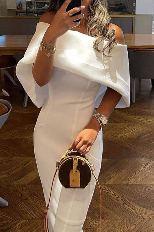 Patchwork off the shoulder pencil skirt dresses