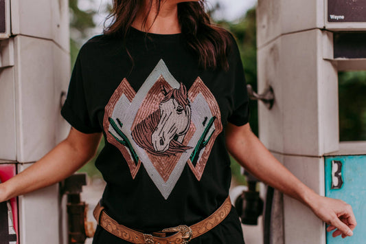 MK430 Desperado Sequin Embroidered Tee Dress: Black / S