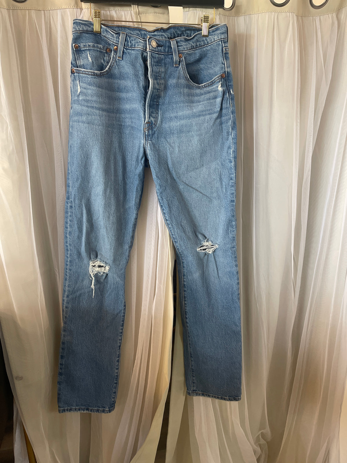 Levi's 501 Jeans Womens 31x32 High Rise Straight Light Wash Distressed 90s Blue