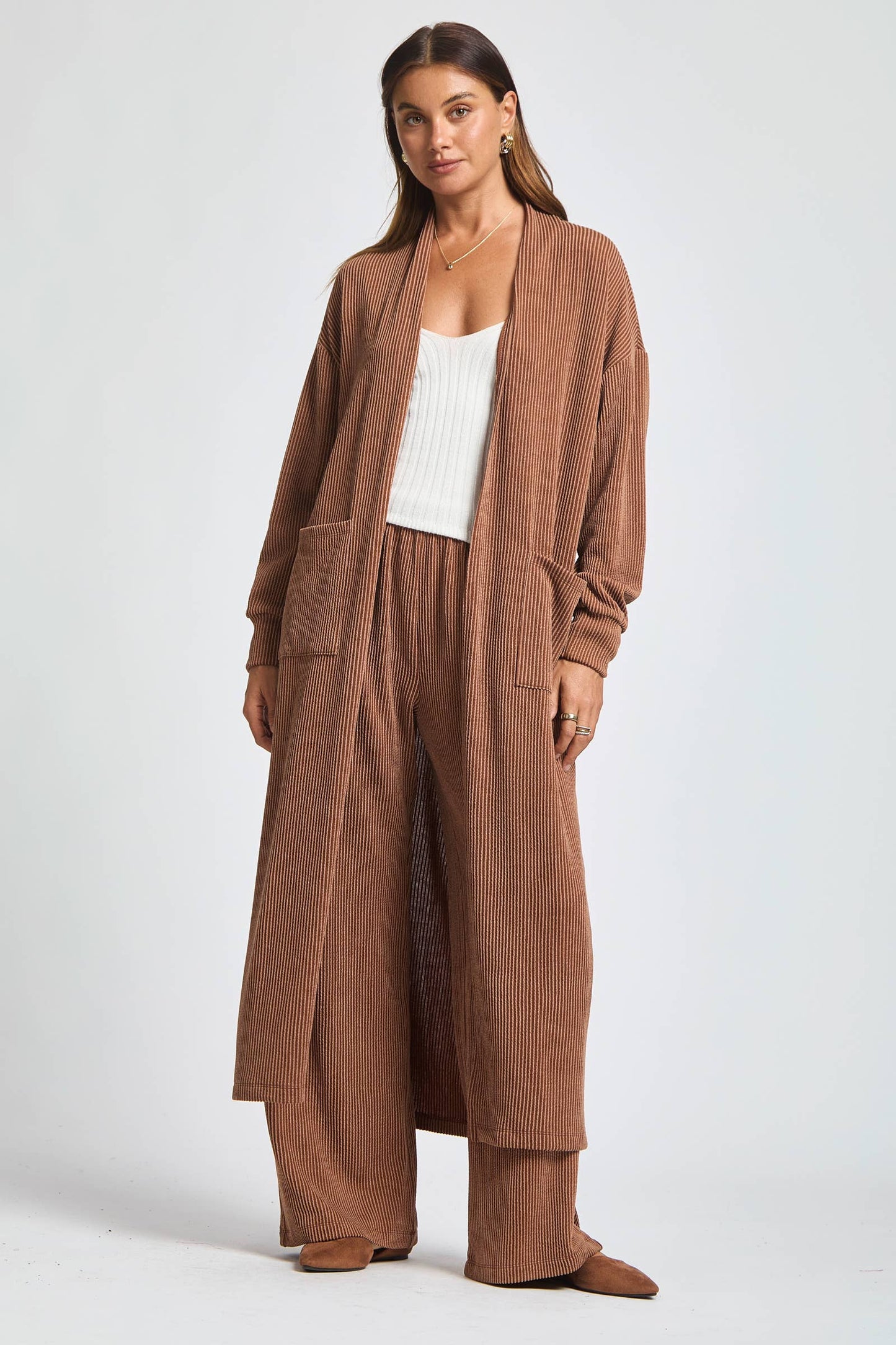 Longline Cardigan + Relaxed Pants 2 Piece: MARIGOLD