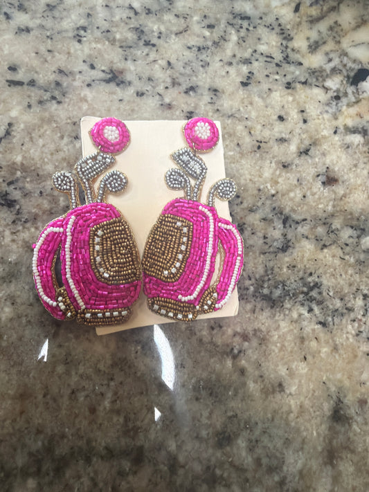 Pink and Gold Golf Beaded earrings