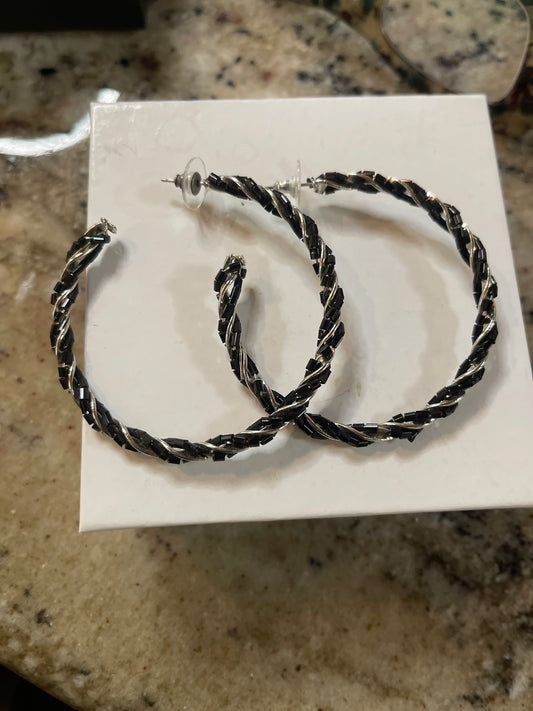 Silver and black hoop earrings