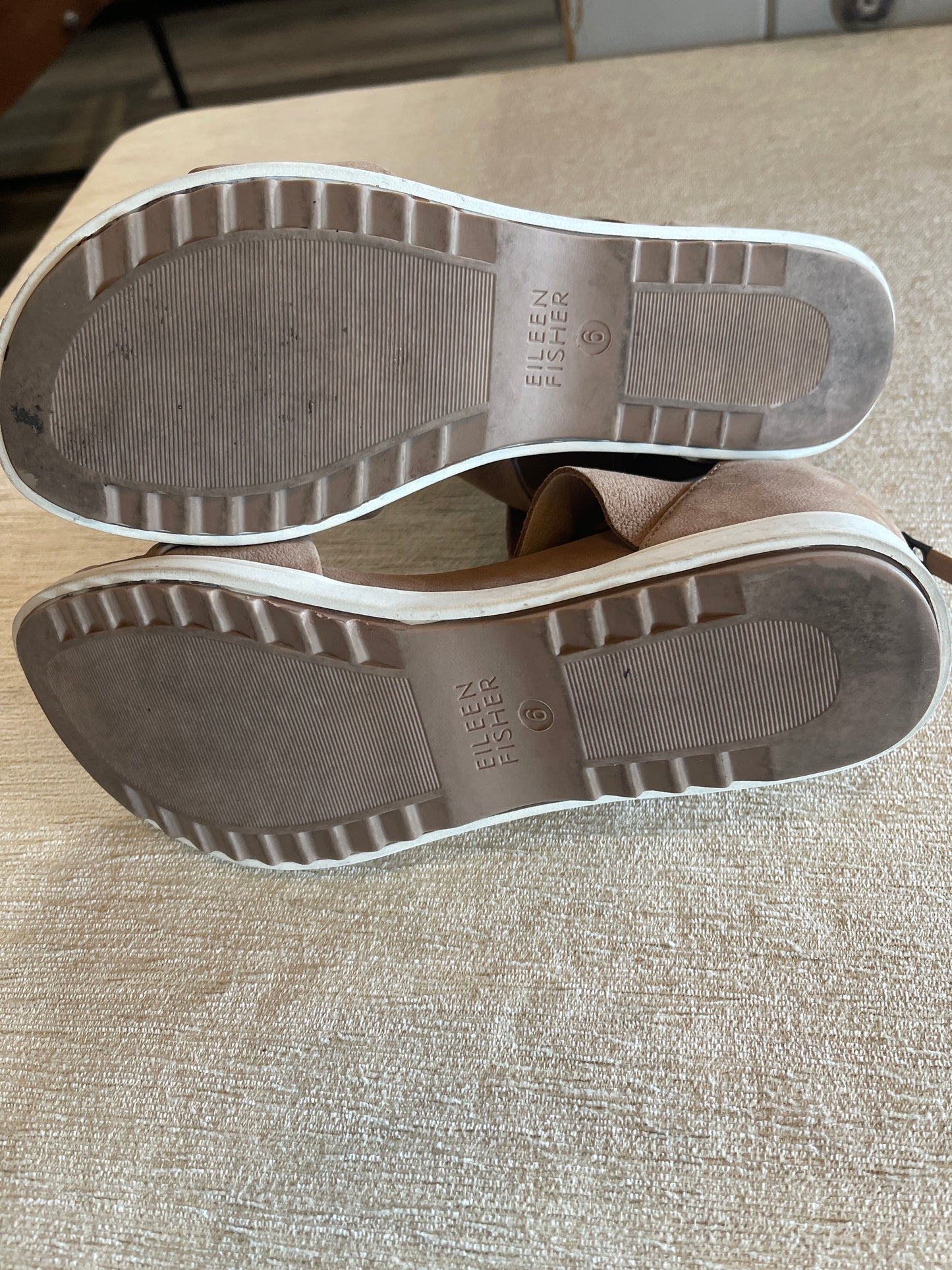 Eileen Fisher Viv Sandals Women Leather Wedge Shoes Ankle Strap tan
