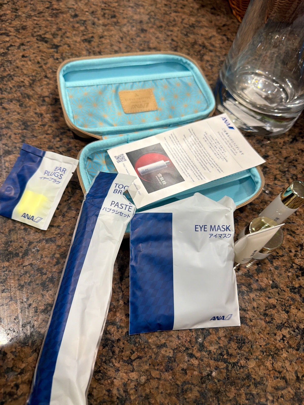 ANA Airlines × Globe-Trotter Business Class amenity kit with travel products.