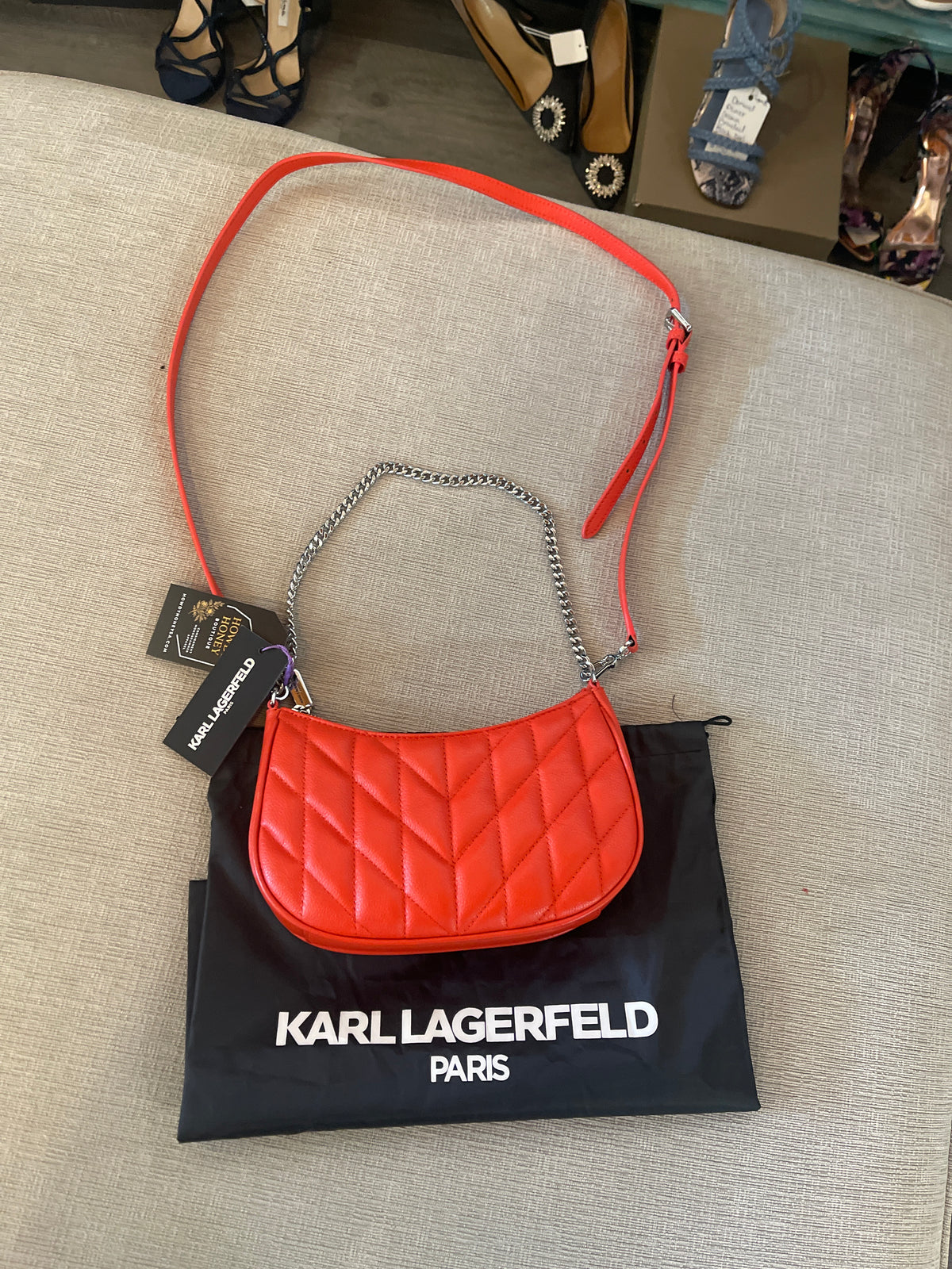 Karl Lagerfeld Paris Demi Lafayette Shoulder Bag in a vibrant red quilted leather finish