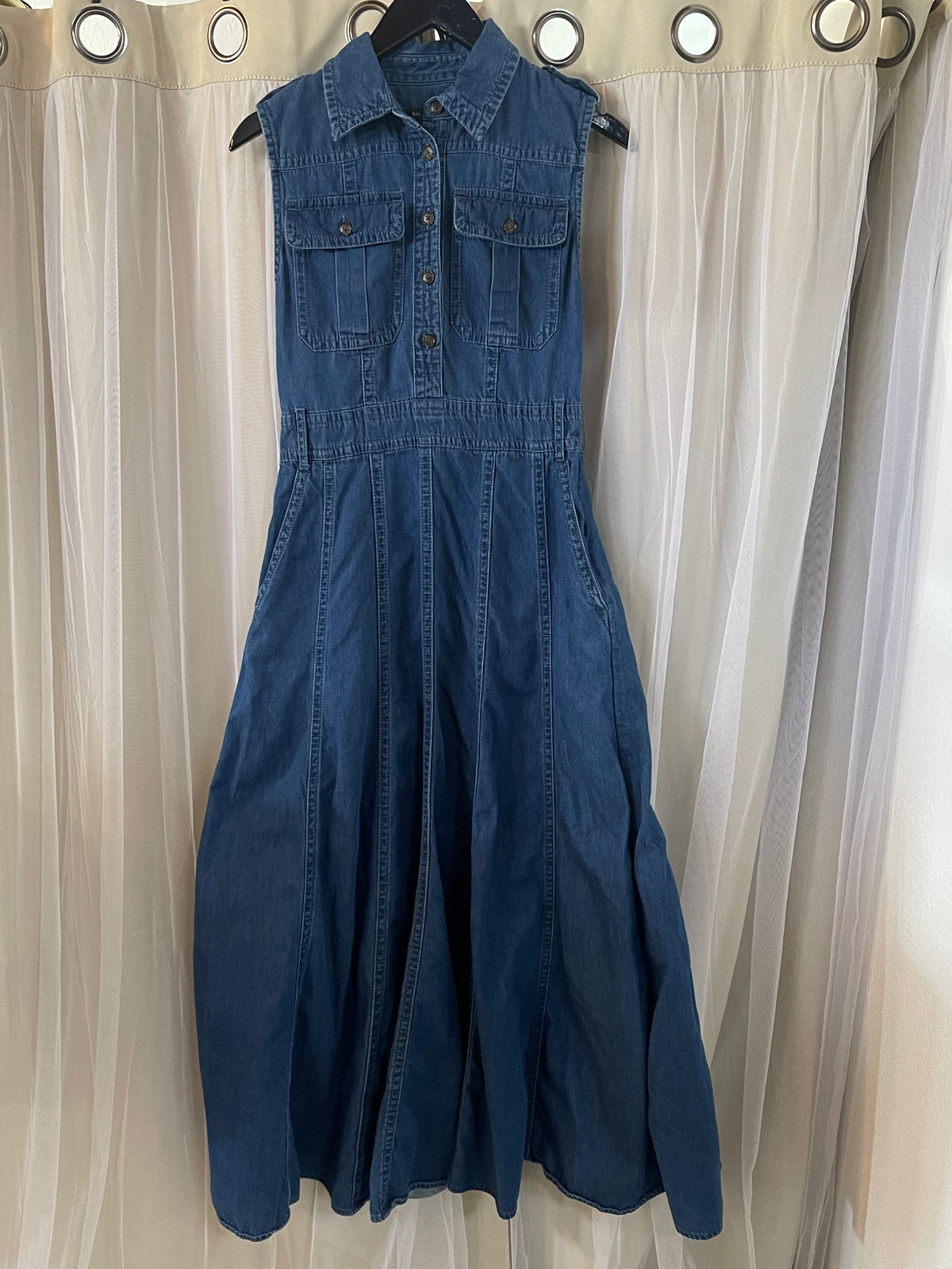 Banana Republic Sleeveless Panel Seamed Denim Maxi Dress