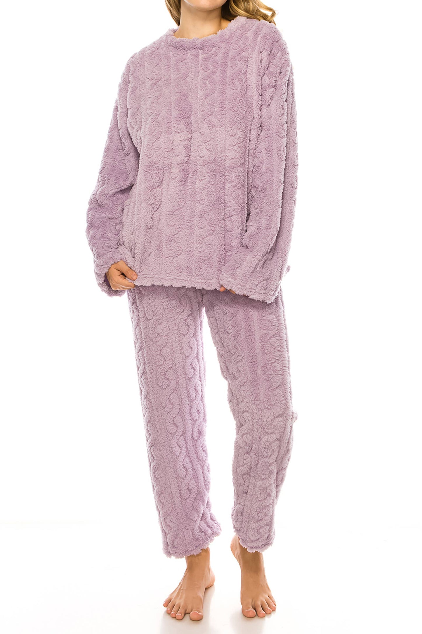 Cable Fuzzy Sherpa Fleece Pajama Sets: BLACK