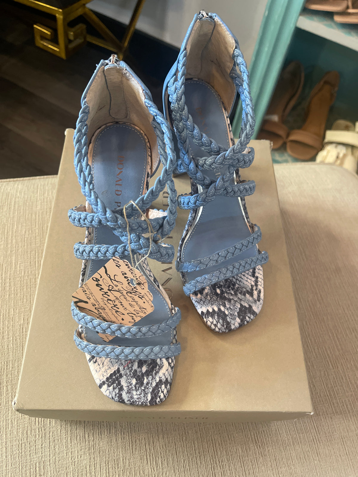Donald Pliner Seska Leather Braided Strappy High Heel Sandal