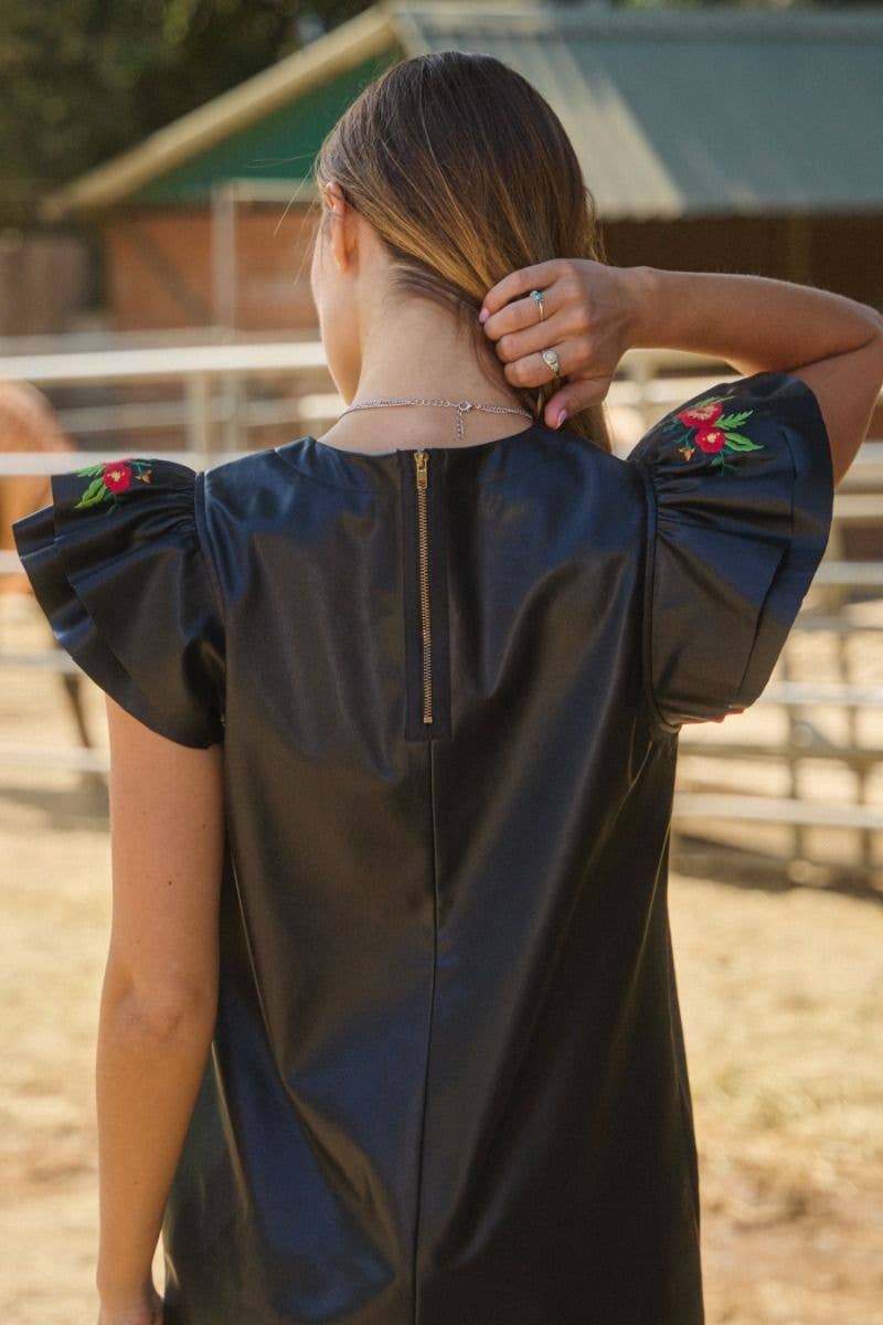 PU Leather Shift Mini Dress: Black /