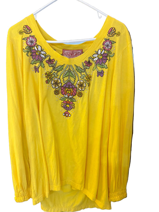 Johnny Was embroidered yellow cuff sleeve blouse