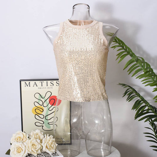 Sequin party tank top: Apricot