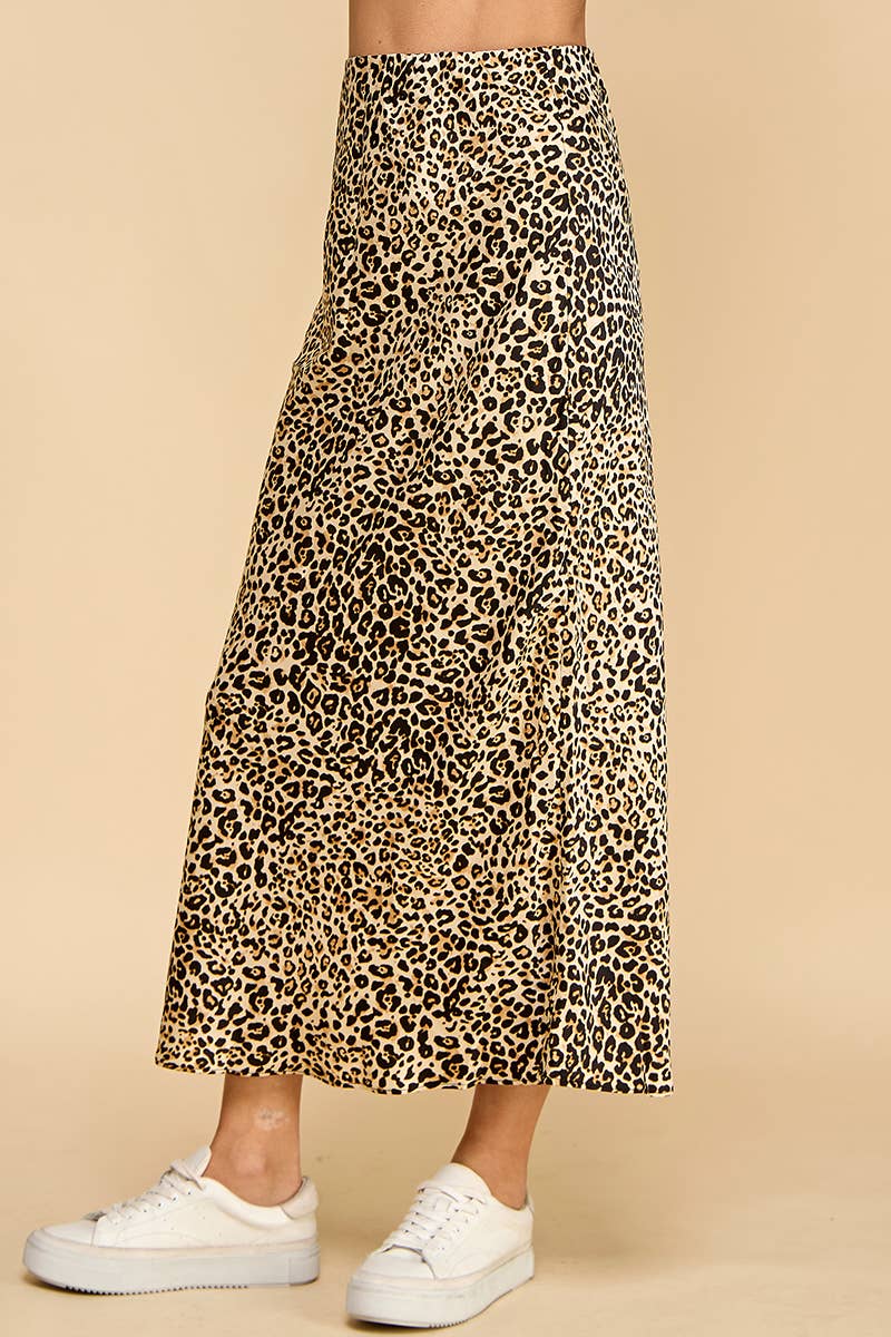 CS3757-Animal Print Waistband full length Skirt: Brown / M