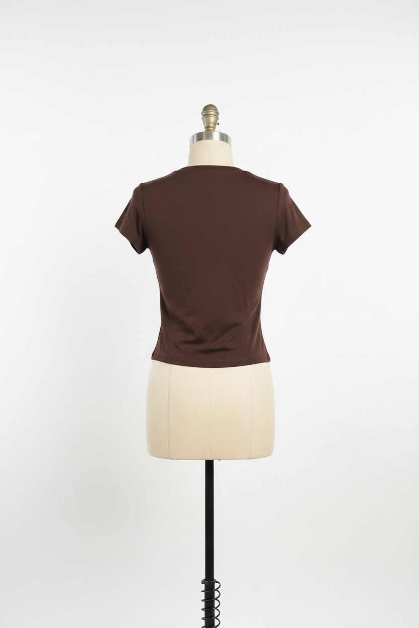 It Will Work Out" Studded Top in the shade Dark Chocolate by the Australian fast-fashion brand White Fox Boutique.