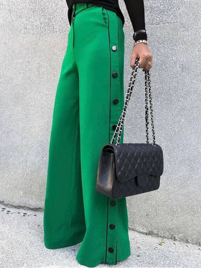 Urban Wide Leg H-Line Solid Color Pants: GREEN / L