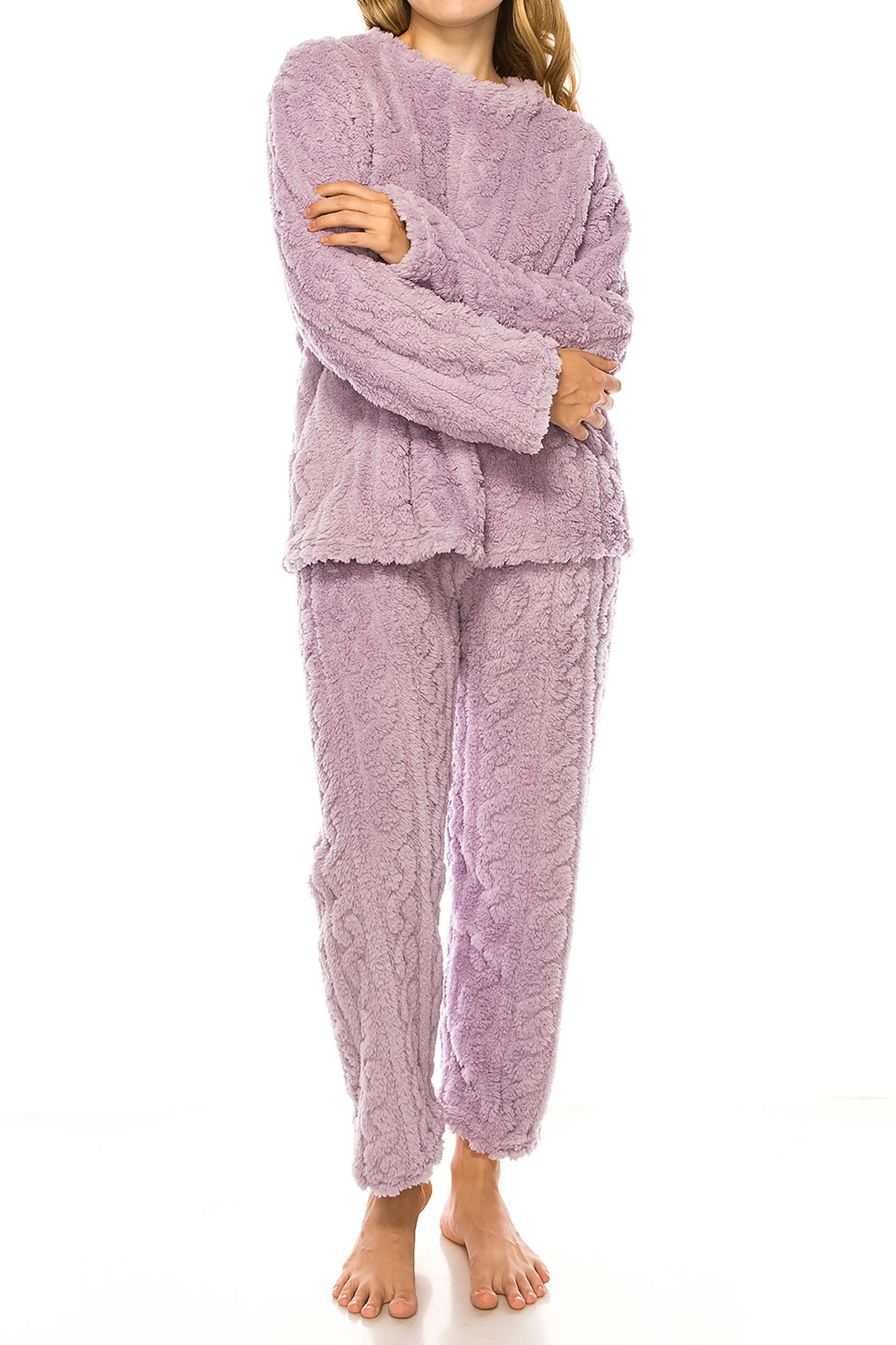 Cable Fuzzy Sherpa Fleece Pajama Sets: BLACK