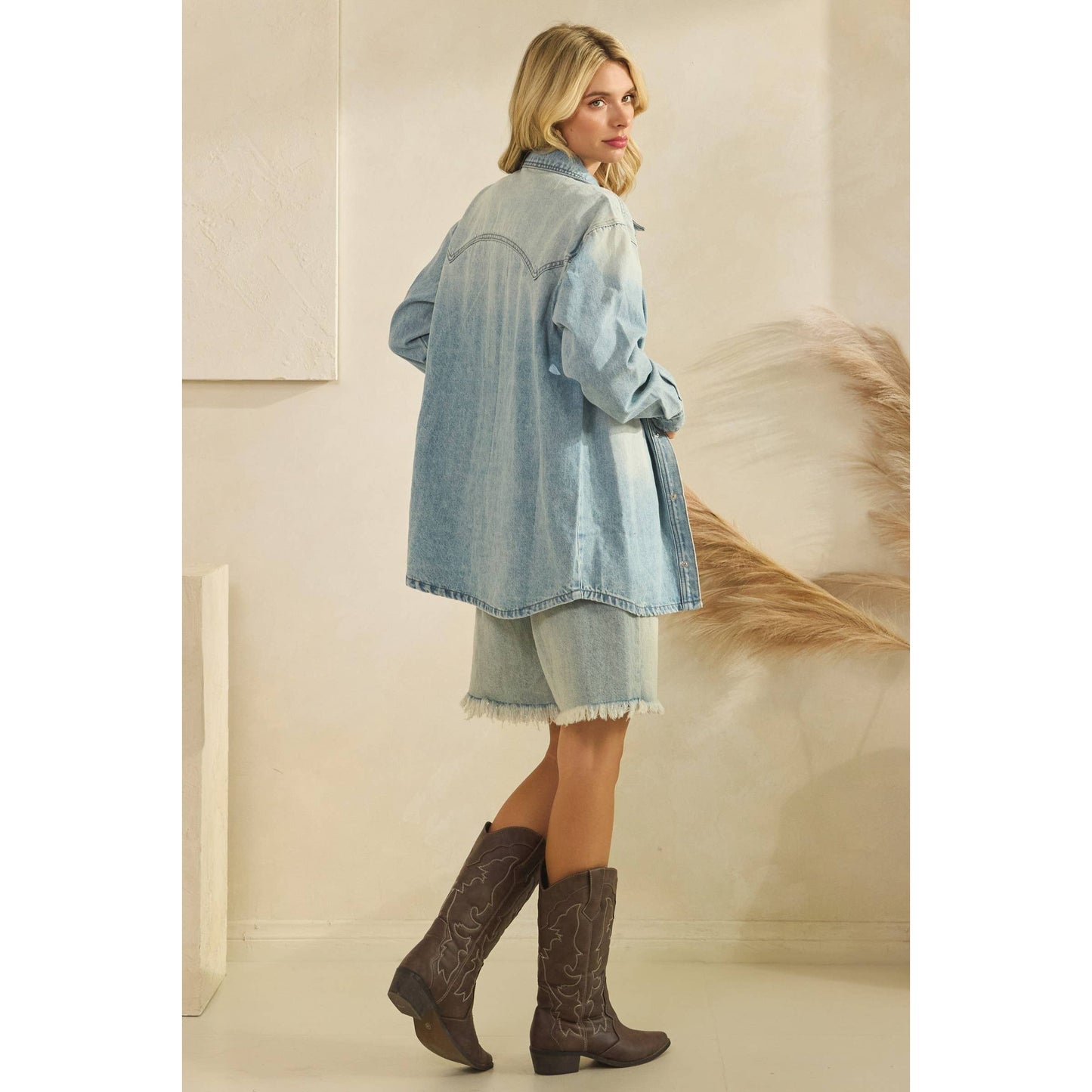 Denim Jacket with Horse Embroidery: Medium Wash