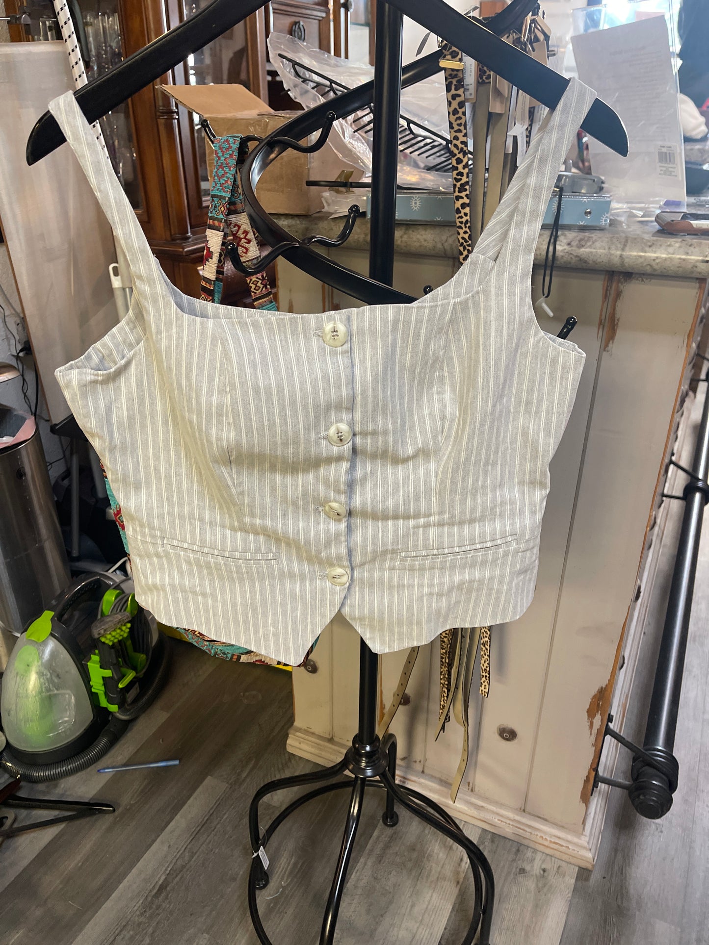 light gray pinstripe square-neck button-front waistcoat Haver & Blair