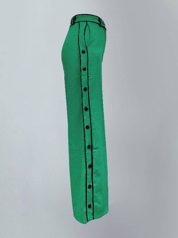 Urban Wide Leg H-Line Solid Color Pants: GREEN / XL