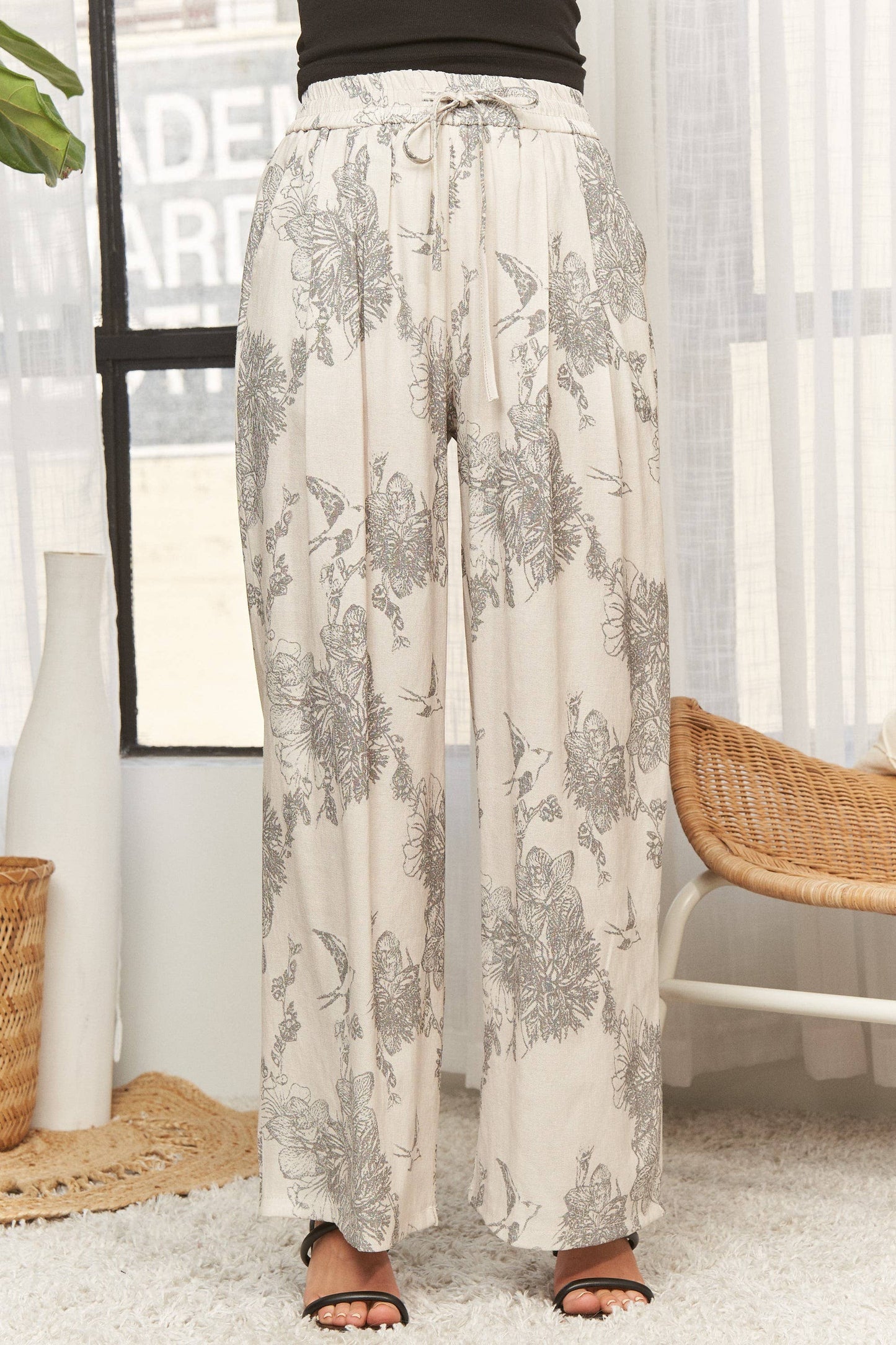 ABSTRACT WIDE LEG PANTS: BLACK